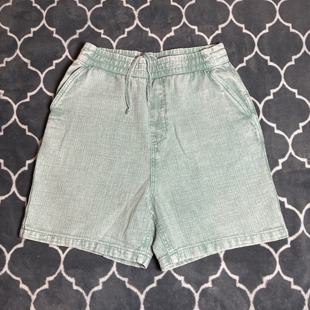 Zara Mens Small Light Green Textured Acid Wash Drawstring Elastic Waist Shorts